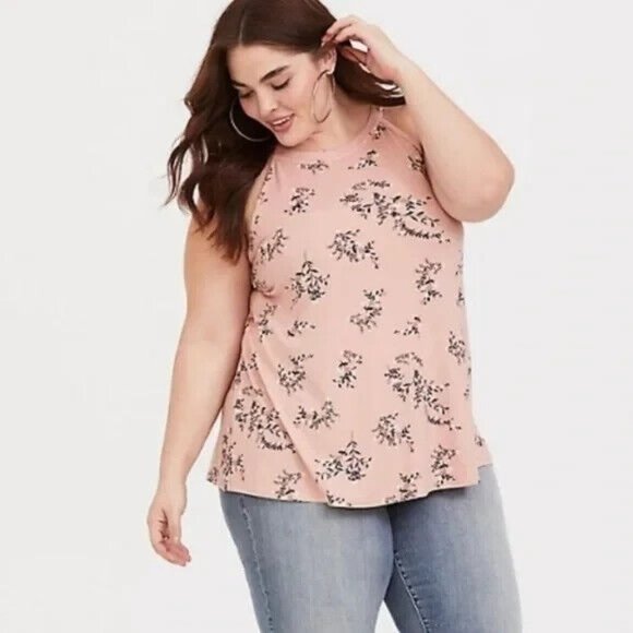 *New Torrid Peach Floral High Neck Tank Fancy Flow Floral Size 1 Women’s 14/16 - Picture 1 of 8